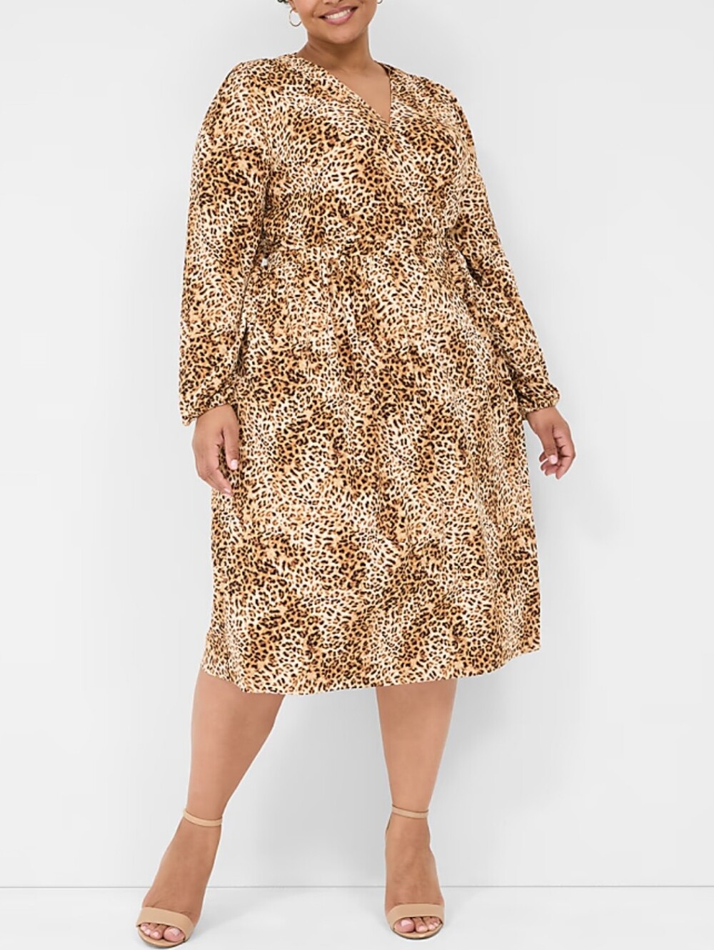 Lane Bryant Leopard Print Faux Wrap Dress in Tan and Brown